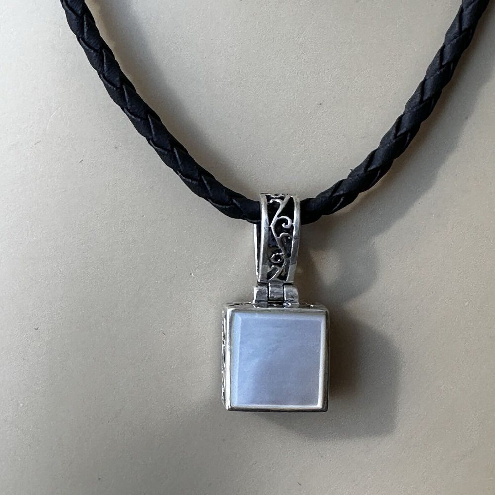 VTG Pendant Necklace 18 Inch Onyx Mother of Pearl Square Reversible 925 Sterling